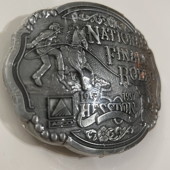 1997 Hesston National Finals Rodeo “50 Anniversary” Belt Buckle NEW Pewter - Picture 3 of 5